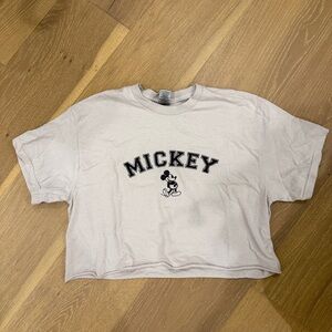 Gildan White Crop Tee with Black Mickey Graphic